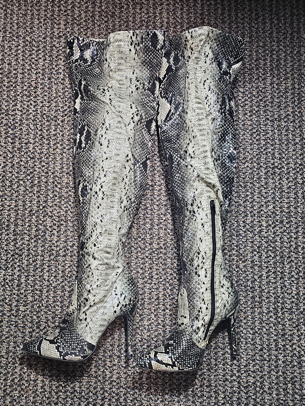 Fashion Nova Shoes Womens 7 Boots Faux Snakeskin OTK Tall Stiletto Partial Zip
